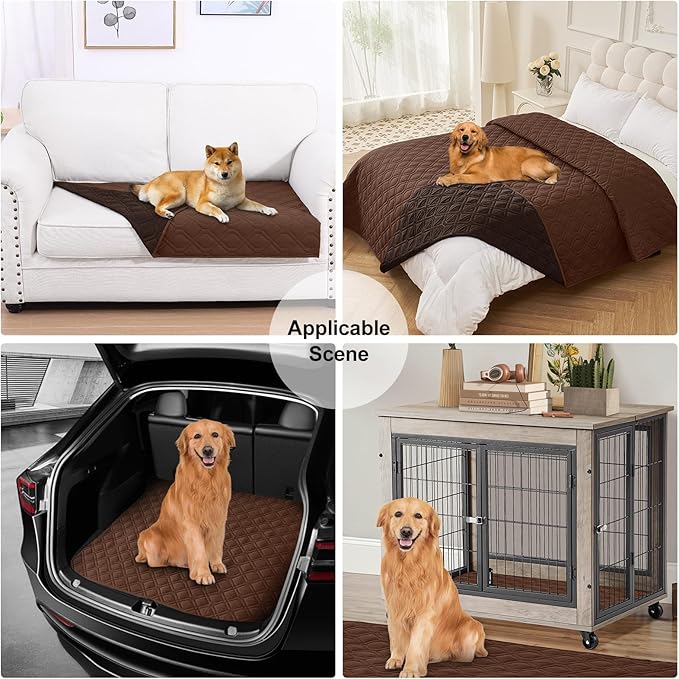 Smiry Waterproof Dog Blanket, 82x102 Inch Soft Pet Bed Cover Reversible, Washable Sofa Couch Furniture Protector for Small Medium Large Dog Puppy Cat, Geometric, Brown/Chocolate