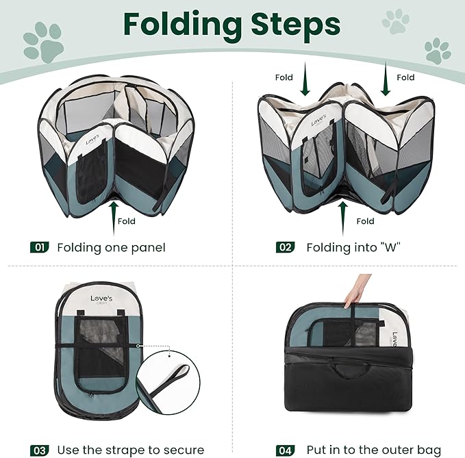 Love's cabin Pet Puppy Dog Playpen, Small Dog Tent Crates Cage Indoor/Outdoor, Portable Playpen for Cat, Foldable Pop Up Dog Kennel Playpen with Carring Case, Removable Zipper Top, Moss Green