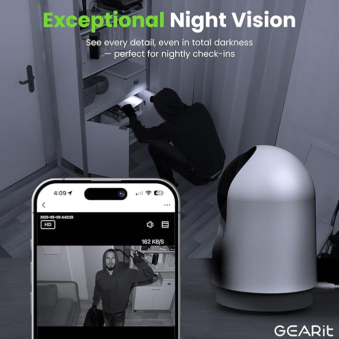 GEARit Smart Camera - Wireless Indoor Security Camera with Audio/Video for Home - Pet/Indoor Security - Ideal Home Monitoring, House Cameras, Dog Camera, No Subscription Needed