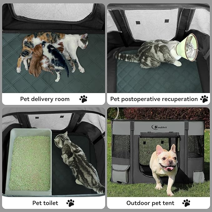 Dog Cat Playpen, Pet Puppy Portable Pens for Outdoor Travel Crate, Indoor After Surgery Use, Foldable Dog Kennel Tent for Rabbit or Small Animals and Tent Stakes (Dark Grey, Small)