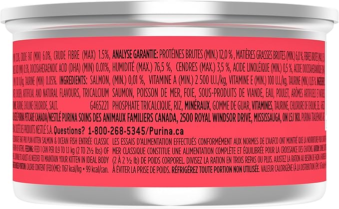 Purina Pro Plan Wet Kitten Food Pate, Salmon and Ocean Fish Entree - (Pack of 24) 3 oz. Pull-Top Cans