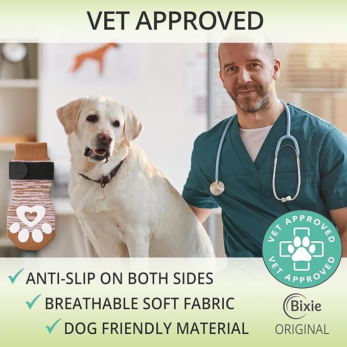 Non-Slip Dog Socks for Hardwood Floors - 6-Pack | Anti-Slip Toes to Prevent Licking Paws, Add Grip, and Provide Paw Protection | for All Ages and Senior Dogs - Medium