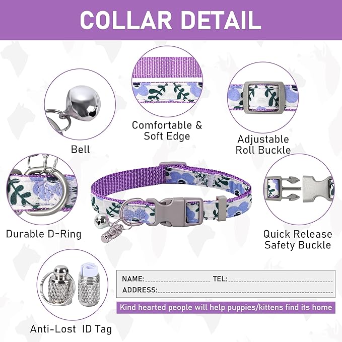 GAMUDA Small Dog Harness Collar and Leash Set, Step in No Chock No Pull Soft Mesh Adjustable Dog Vest Harnesses Plaid Reflective for Dogs Puppy Cats Kitten Rabbit (Purple Flower, XS)