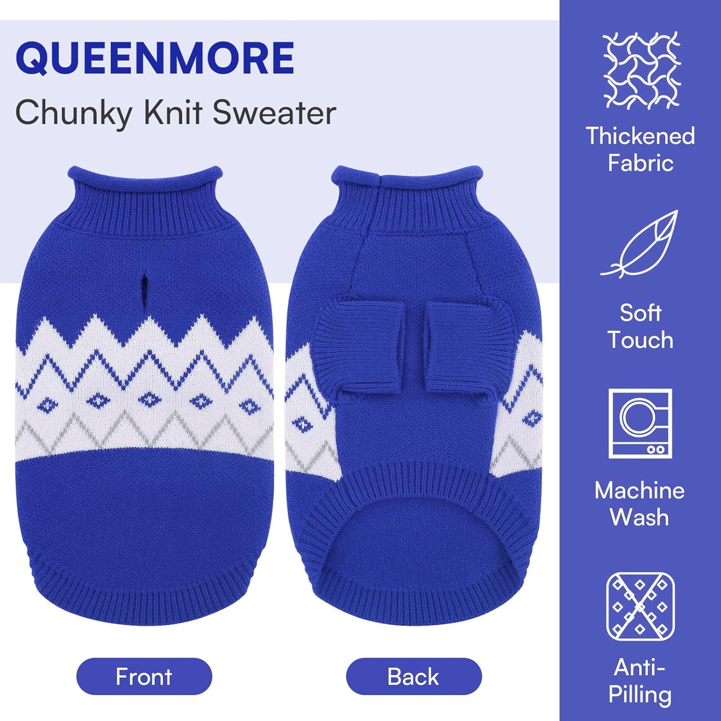 Queenmore Warm Dog Sweater, Soft Pet Knitwear, Knitted Pullover, Winter Pet Clothes for Small Medium Dogs Cats