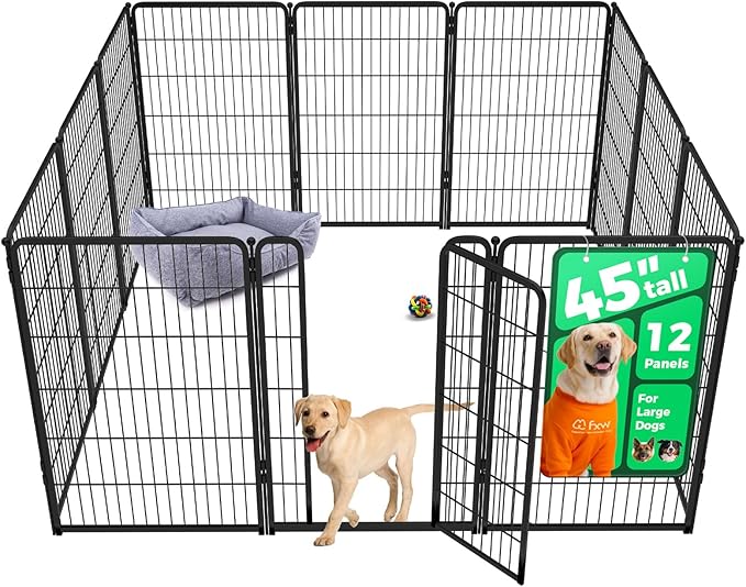 FXW Homeplus Unleashed Indoor Dog Playpen - Stress-Free and Safe Play, Heavy Duty 45 Inch 12 Panels Dog Pen for Large Dogs, Black│Patented
