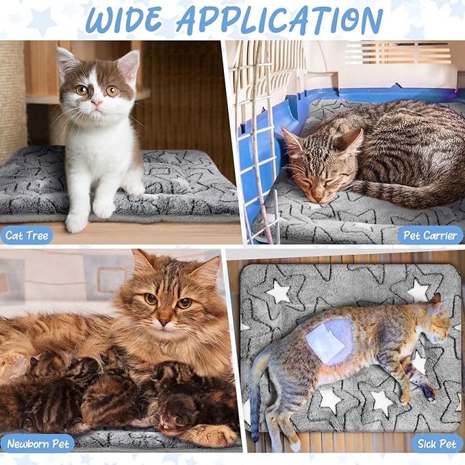 VitalCozy 2 Pack Self Warming Cat Mat Self Heating Pad Bed Reversible Machine Washable Reflects Body Heat Warm Thermal Pet Pad Crate Blanket for Feral and Indoor Cat(Double Star,22'' X 18'')