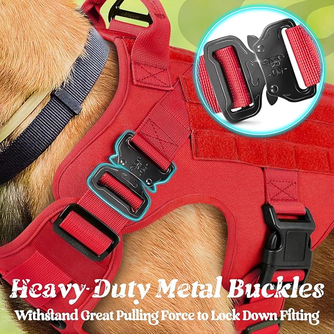 rabbitgoo Tactical Dog Harness for Small, Heavy Duty Pet Harness with Handle, No-Pull Service Vest Small Breed, Adjustable Military Dog Vest for Training Hunting Walking, Red, S