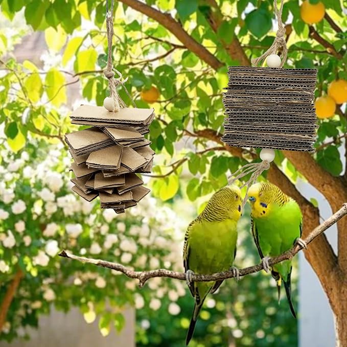 LWINGFLYER 2 Pack Small Parrot Chew Toys Natural Cardboard Paper Hanging Bird Shredding Toy for Budgies Conures Cockatiel Parakeet Lovebirds Canary