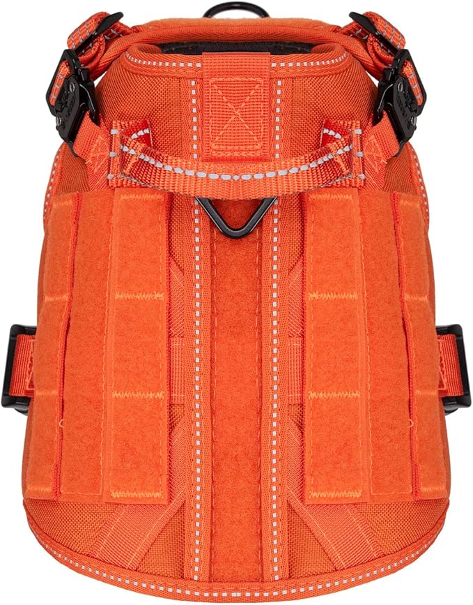 ICEFANG Tactical Dog Harness, Small Size,2X Metal Buckle,Working Dog MOLLE Vest with Handle,No Pulling Front Leash Clip,Hook and Loop Panel (Orange,S (Pack of 1))