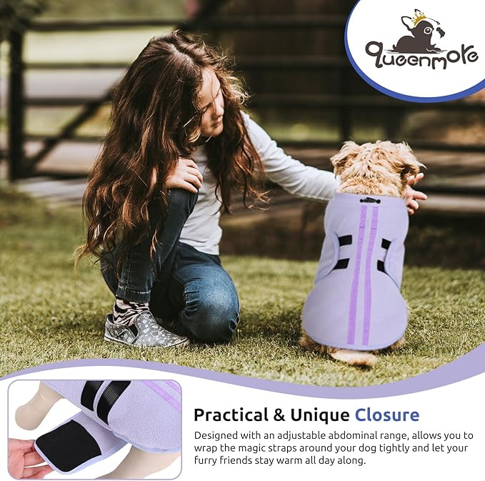 Queenmore Large Dog Sweater, Soft Fleece Vest Pullover Dog Jacket with Leash Hole, Warm Winter Dogs Clothes Cold Weather Doggy Dachshund Sweaters for Large Dogs Cats Boy or Girl (Lilac, L)