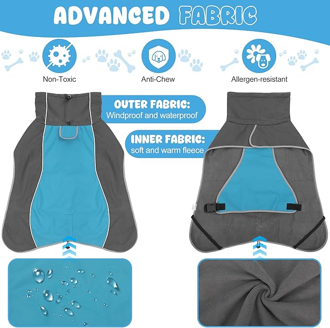 Dog Raincoat, Waterproof Dog Coat with Reflective Straps, Leash Hole & Polar Fleece Lining, Winter Snow Rain Coat for Small, Medium & Large Dogs, Warm, Windproof Vest Jackets