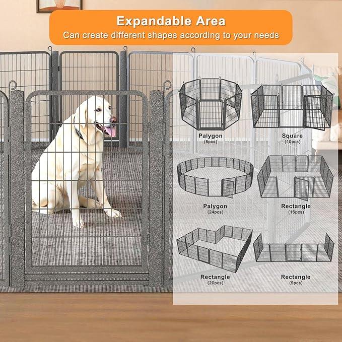Dog Playpen with Low Threshold Gate, 40 inch 10 Panels Dog Fence, Heavy Duty Metal Exercise Large Dog Pen, Rust-Resistant Outdoor Pet Fence for Yard RV Camping