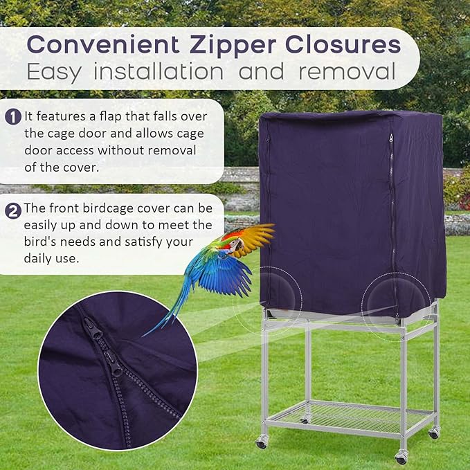 QBLEEV Birdcage Covers, Breathable Parrot Cage Cover Shade, Universal Blackout Windproof Light-Proof Covering Reduces Distractions Night Accessories Cloth Without Cage-17.7x24.8x31.5in (LxWxH)
