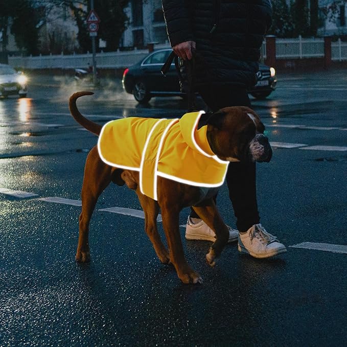 Dog Rain Coat for Large Dogs Waterproof Hooded Rain Jacket with Reflective Strips Leash Hole & Poncho Adjustable Fit (Yellow,XL)