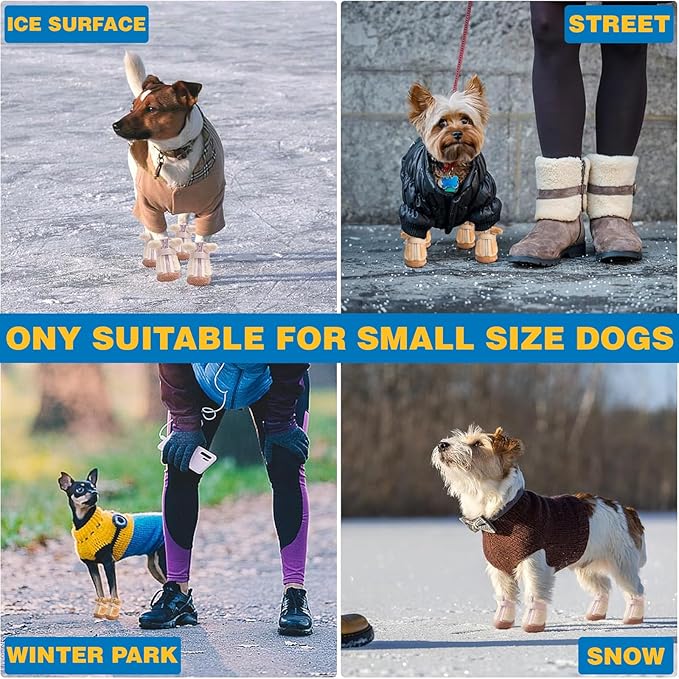 Dog Shoes for Small Dogs, Fleece Dog Boots Paw Protector for Comfort and Warmth, Dog Booties with Anti-Slip Sole for Winter Snow Hardwood Floors Walking Pink Size 1