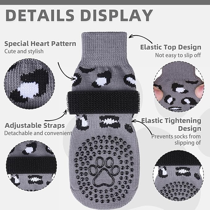 KOOLTAIL Dog Socks for Hot/Cold Pavement to Prevent Licking Paws,Dog Boots&Paw Protector for Hardwood Floors Anti Slip,Traction Control No Twist Grip Booties for Small Medium Large Senior Dogs S