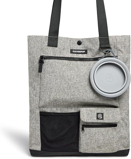 Park Pack 2-Piece Set Dog Gear Tote – Dog Travel Bag with 8 Pockets, Treat Pouch, Poop Bag Dispenser, Quick-Dry Ball Pocket, Collapsible Bowl, Perfect for Walks & Park Trips, Heather Grey