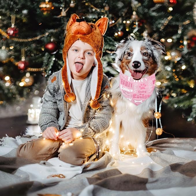 Personalized Dog Bandanas Custom Neckwear Name Button Anti-loosening Dog Scarf Triangle Bibs Kerchief Pet Costume Accessories for Small Medium Large Dogs Cats Pets Birthday-Pink