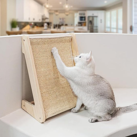 PETKARAY Sisal Cat Scratcher Ramp, L Shaped Scratching Post and Scratch Pad for Indoor Cats, Wall Furniture Protector(Small)