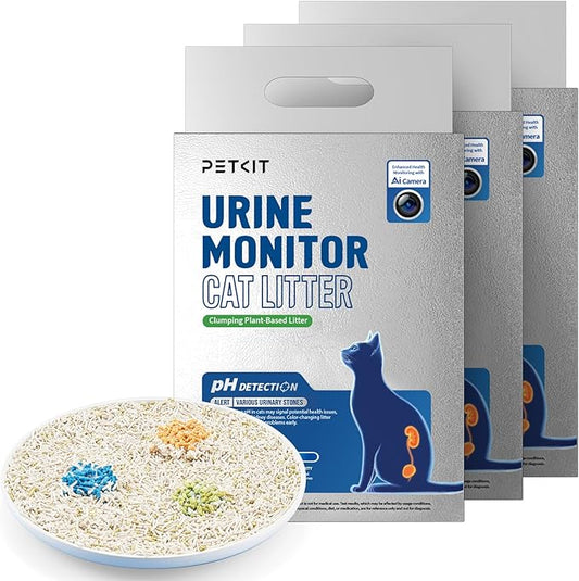 PETKIT 2025 New Urine Monitor Litter, pH Detection Tofu Litter, Superior Clumping 100% Natural Ingredients Plant Cat Litter, Dust-Free and Odor Control, Non-Sticky, Easy Scooping (5.2lb×3bags)