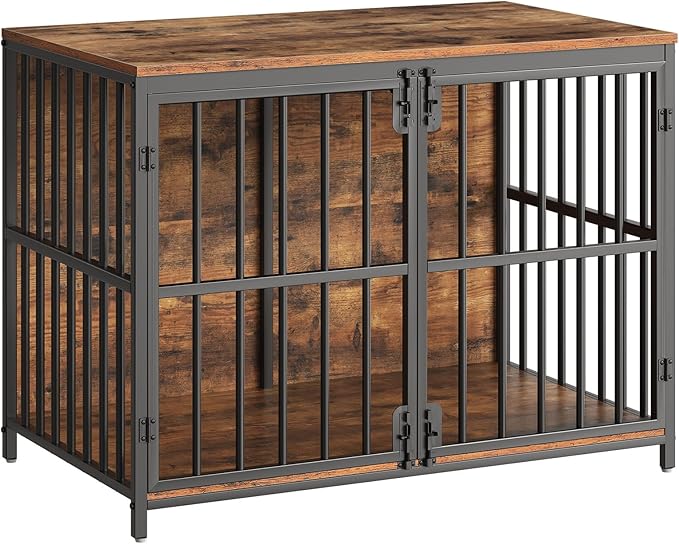 HOOBRO 38.6" Dog Crate Furniture, Wooden Dog Kennel Indoor, Heavy Duty Dog Cage for Small/Medium Dog, Decorative Side End Table, Rustic Brown and Black BF100GW03