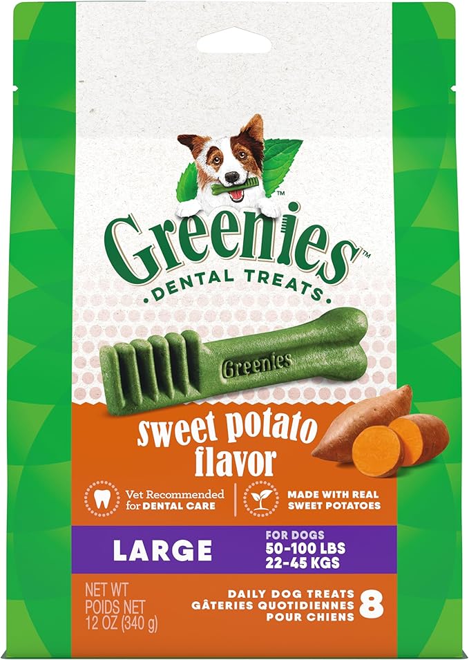 Greenies Large Dog Dental Treats, Sweet Potato Flavor, 12 oz. Pack (8 Treats)
