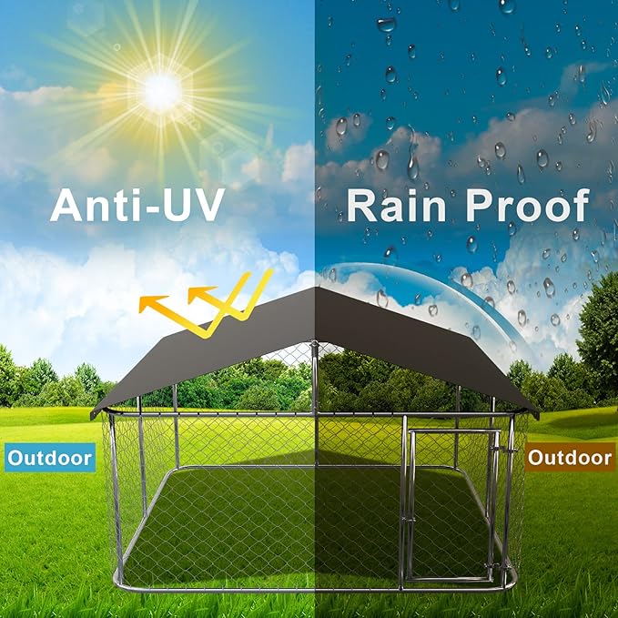 Outdoor Dog Enclosure Heavy Duty Dog Kennel House Mesh Dog Big Cage Pet Kennel Steel Fence with Secure Lock (6.56‘x 6.56’)