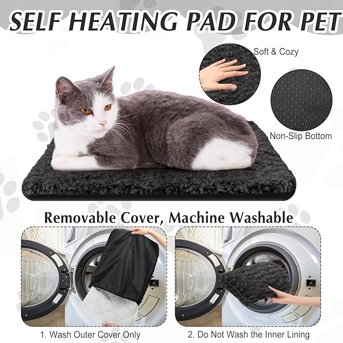 4 Pack Self Warming Cat Bed Indoor Self Heating Dog Cat Pad Washable 16 x 20 Inch Thermal Pet Kennel Pad Crate Bed Mat Reflect Body Heat for Outdoor