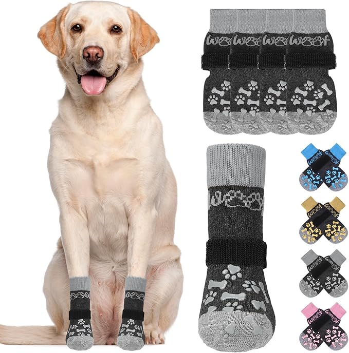 KOOLTAIL Dog Socks for Hot/Cold Pavement to Prevent Licking Paws,Dog Boots&Paw Protector for Hardwood Floors Anti Slip,Traction Control No Twist Grip Booties for Small Medium Large Senior Dogs S