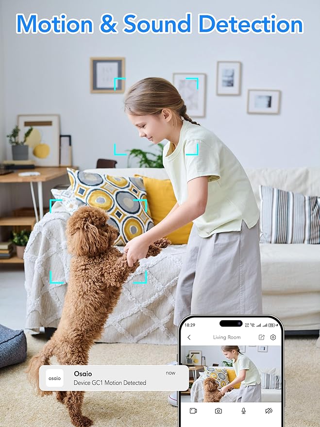 Security Camera Indoor 2K 3MP, Pet & Baby Monitor WiFi Camera with Motion & Sound Detection, Real-Time Alert, Two-Way Audio, Works with Alexa & Google Assistant, Supports 256G SD&Cloud, 2.4GHz