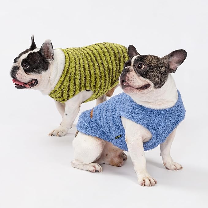 Fitwarm 2 Pack Striped Fleece Dog Sweater, Warm Winter Clothes for Small Dogs Boy Girl, Fuzzy Pet Outfit, Sky Blue, Olive Green, XXL