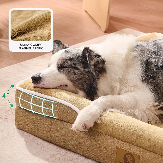Homemate Dog Bed Large Sized Dog: 42x30 inch Orthopedic Large Dogs Bed XL Outdoor Pet Cat Bed Sofa Supplies with Toy Dogs Crate Pad Couch with Removable Washable Cover & Non-Slip Botton Brown