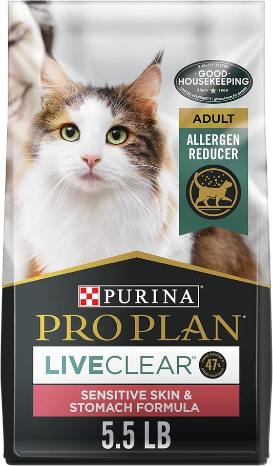 Purina Pro Plan Allergen Reducing, Sensitive Skin & Stomach, High Protein Cat Food, LIVECLEAR Turkey and Oatmeal Formula - 5.5 lb. Bag