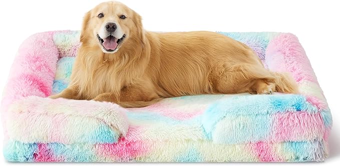 Bedsure XL Plus Orthopedic Dog Bed for Extra Large Dogs - Waterproof XLarge Dog Cat Bed, Comfort Couch Sofa with Washable Removable Cover, Pet Bed with Nonskid Bottom, Long Faux Fur-Multi Color, 48"