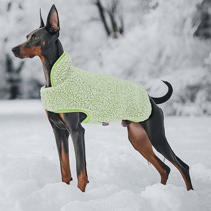 cyeollo Warm Dog Coat Fleece Sherpa Winter Sweater Coats, Turtleneck Jacket Vest for Small Medium Large Dogs with Leash Hole, Soft Reversible Dog Coats for Cold Weather, Green, XXL