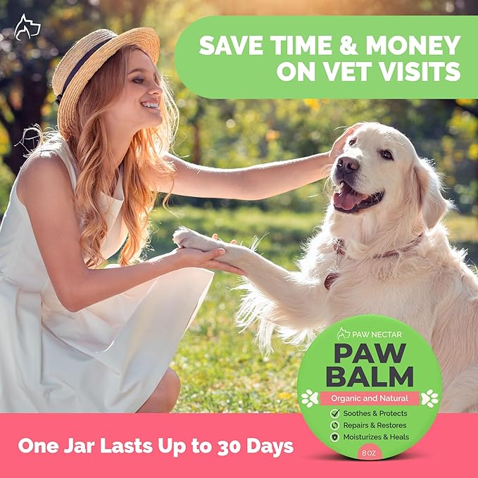 Natural Lick Safe Dog Paw Balm 8oz - 100% Organic Dog Paw Pad Balm Protector, Moisturizer & Soother for Dry Cracked Paws, Hot Pavement, Winter - Heals, Repairs & Restores - Coconut Oil, Shea Butter