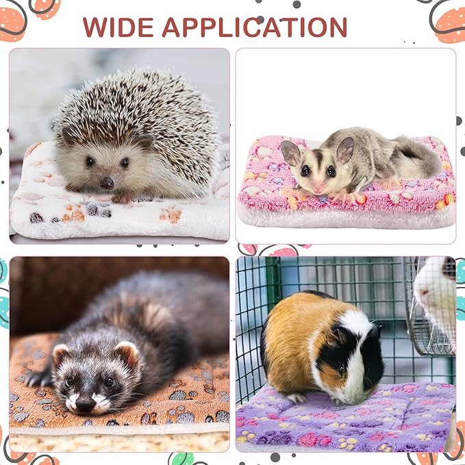 4 Pack Ultra Soft Dog Cat Bed Mat with Cute Prints Reversible Fleece Dog Crate Kennel Pad Cozy Washable Thickened Hamster Guinea Pig Pet Bed Mat for Small Animals(13 x 10 Inches,Vivid Color)