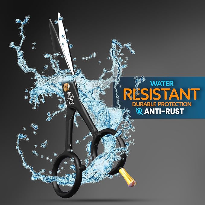 5'' German Beard Mustache Scissor- 2 Mustache Combs for Facial Hair with Beautiful Pouch -Beard Trimming Scissors for Grooming, Cutting, and Styling of Mustache (Black with Folding Comb)