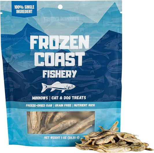 Frozen Coast Freeze-Dried Minnows Dog and Cat Treats -Single-Ingredient, All-Natural Fish, Grain-Free, High Protein Pet Treats, Sourced in The USA - 1 oz-Bag