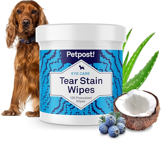 Petpost Tear Stain Remover Wipes for Dogs | 100 Count Gentle Eye Wipes with Juniper Berry & Coconut | Dog Face Wipes for Tear Stains & Eye Discharge | Soft Cotton Pads, Bleach Free