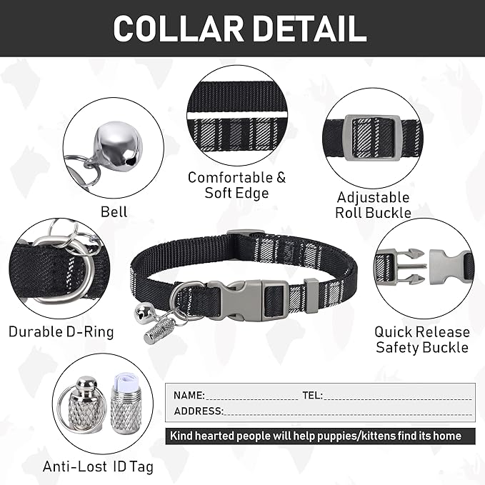 GAMUDA Small Dog Harness Collar and Leash Set, Step in No Chock No Pull Soft Mesh Adjustable Dog Vest Harnesses Plaid Reflective for Dogs Puppy Cats Kitten Rabbit (Black, XS)