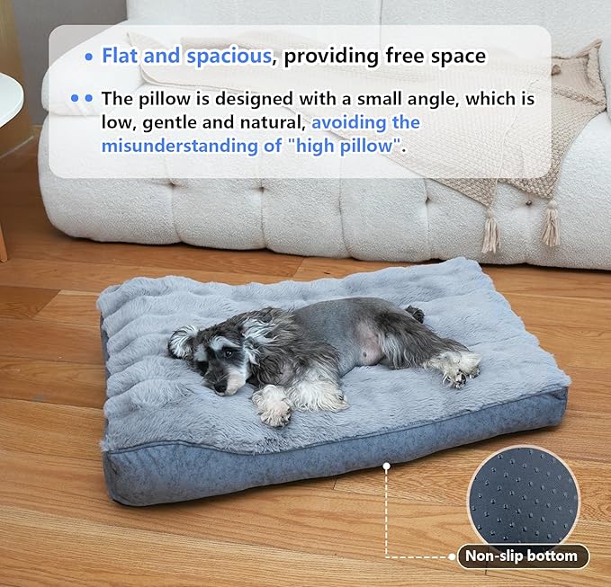 Small Dog Bed with Low-Angle Soft Pillow.Deluxe Dog Bed Fabric Comfortable and Soft.with Non-Slip Bottom, Washable pet Bed for Crate.Color: Grey.
