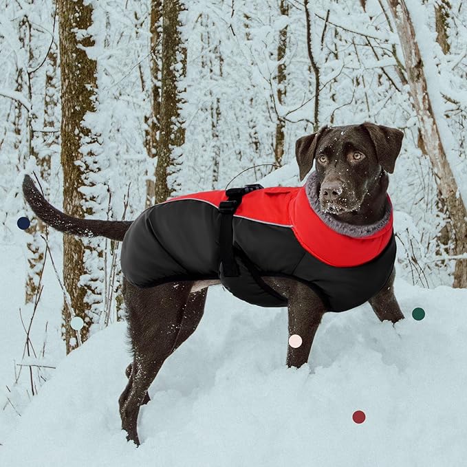 IECOii Extra Warm Reflective Adjustable Dog Jacket - Fleece Turtleneck Winter Coat for Small, Medium, Large Dogs in Cold Weather