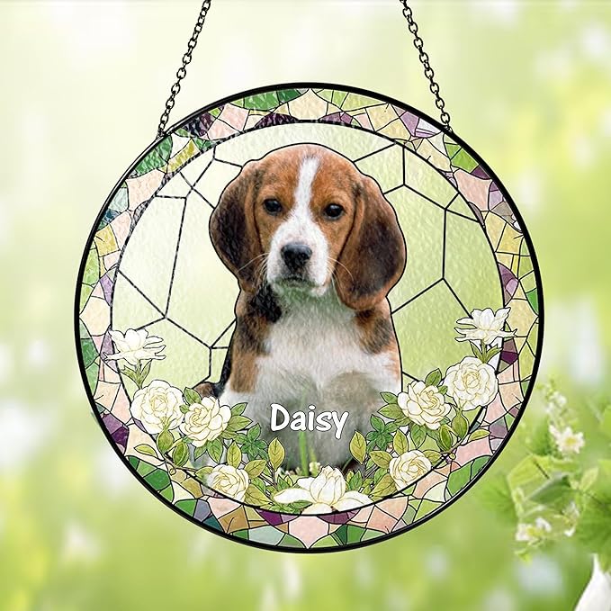 NAZENTI Personalized Cat Memorial Suncatcher, Sympathy Gift for Loss of Pet, Cat Remembrance Gift, Stained Glass Suncatcher, Custom Portrait Photo and Name, Pet Memorial Ornament Window Hanging 1