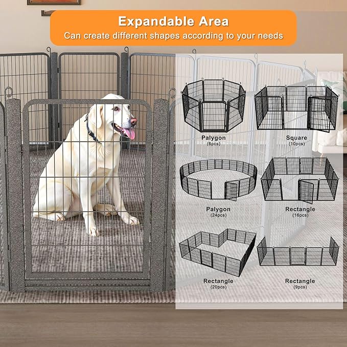Dog Playpen with Low Threshold Gate, 32 inch 24 Panels Dog Fence, Heavy Duty Metal Puppy Exercise Dog Pen, Rust-Resistant Outdoor Pet Fence for Yard RV Camping