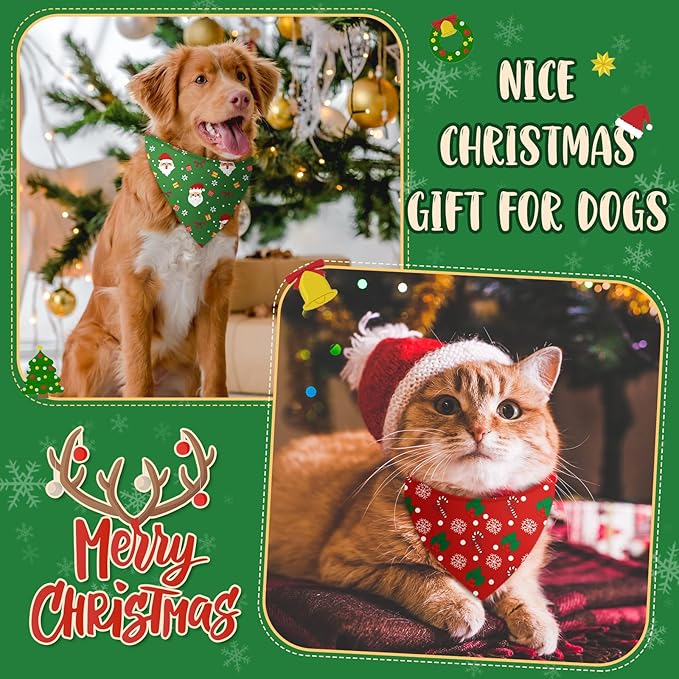 100 Pcs Christmas Dog Bandanas Bulk Xmas Santa Snowflakes Bandanas Adjustable Soft Bibs Triangle for Small Medium Large Pets Holiday Party Costume