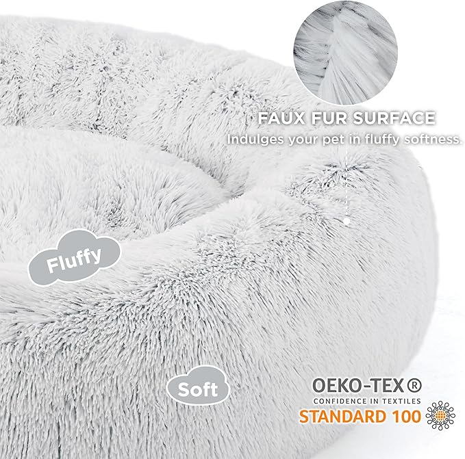 Bedsure Calming Dog Bed for Extra Large Dogs - Donut Washable Large Pet Bed, 45 inches Anti-Slip Round Fluffy Plush Faux Fur Dog Bed, Fits up to 120 lbs Pets, Frost Grey