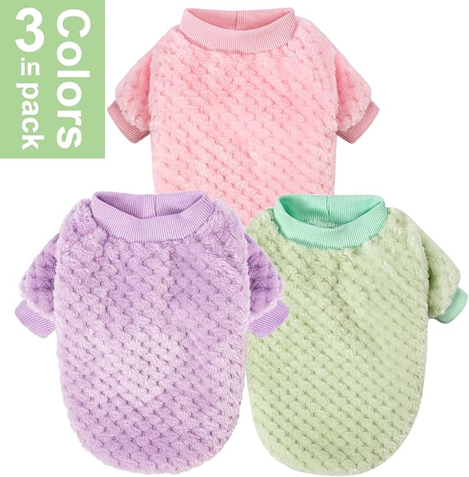 Dog Sweater, 3 Pack Dog Sweaters for Small Medium Dogs or Cat, Warm Soft Flannel Pet Clothes for Dogs Girl or Boy, Dog Shirt Coat Jacket (Medium, Pink+Purple+Light Green)