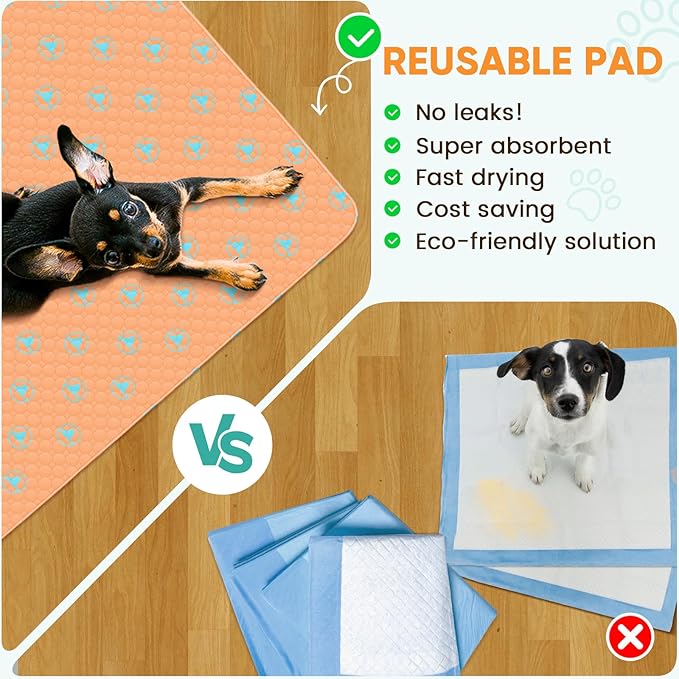 PJYucien Washable Pee Pads for Dogs, 71" x 71" Puppy Pads, Leak-Proof Potty Training Pads for Couch, Crate, Playpen, Bed, Sofa, Square. (Orange)
