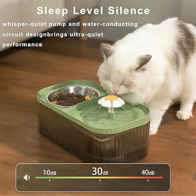 Marchul Cat Water Fountain and Stainless Steel Food Bowl, 100oz/3L Super Quiet Automatic Pet Water Dispenser with Smart Pump and 3 Replacement Filters for Cats and Small Dogs, Green